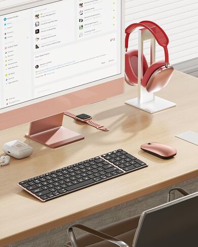 Wireless Bluetooth Keyboard and Mouse for Mac, Multi-Device Rechargeable Slim Keyboard and Mouse Stainless Steel Full Size, Compatible with MacBook Pro/Air, iPad, iMac - Orange Connect Button in Kuwait