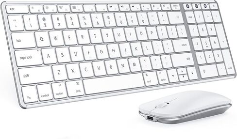 Wireless Bluetooth Keyboard and Mouse for Mac, Multi-Device Rechargeable Slim Keyboard and Mouse Stainless Steel Full Size, Compatible with MacBook Pro/Air, iPad, iMac - Orange Connect Button in Kuwait
