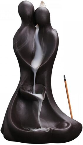 YYW حامل البخور السيراميك، تماثيل الحب للزوجين تمثال مبخرة بتدفق خلفي، شلال البخور مع 20 مخاريط البخور، 30 عصا البخور ديكور مكتب الغرفة لعيد الحب in Kuwait