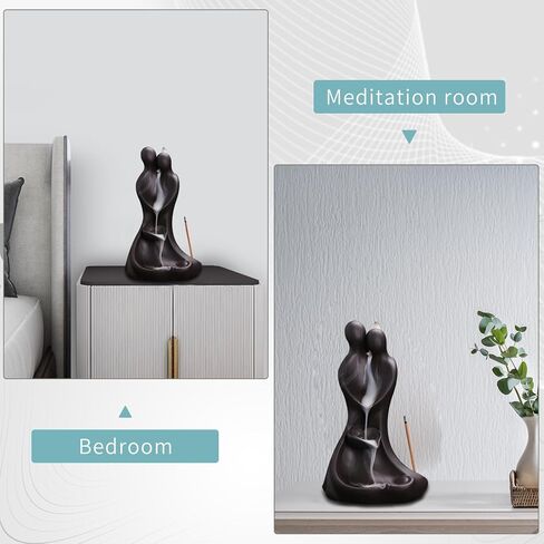 YYW حامل البخور السيراميك، تماثيل الحب للزوجين تمثال مبخرة بتدفق خلفي، شلال البخور مع 20 مخاريط البخور، 30 عصا البخور ديكور مكتب الغرفة لعيد الحب in Kuwait