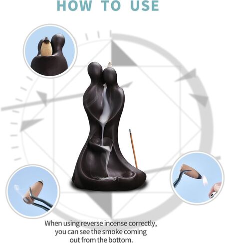 YYW حامل البخور السيراميك، تماثيل الحب للزوجين تمثال مبخرة بتدفق خلفي، شلال البخور مع 20 مخاريط البخور، 30 عصا البخور ديكور مكتب الغرفة لعيد الحب in Kuwait