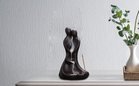 YYW حامل البخور السيراميك، تماثيل الحب للزوجين تمثال مبخرة بتدفق خلفي، شلال البخور مع 20 مخاريط البخور، 30 عصا البخور ديكور مكتب الغرفة لعيد الحب in Kuwait