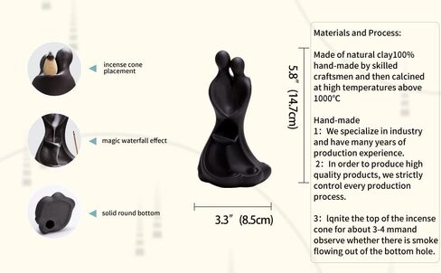 YYW حامل البخور السيراميك، تماثيل الحب للزوجين تمثال مبخرة بتدفق خلفي، شلال البخور مع 20 مخاريط البخور، 30 عصا البخور ديكور مكتب الغرفة لعيد الحب in Kuwait