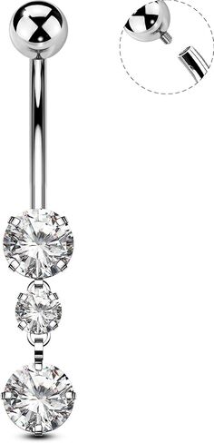 OUFER Titanium Belly Button Rings, Dangle Belly Rings for Women, Internally Threaded Belly Button Piercings, Long Dangle Navel Piercing Jewelry, Clear CZ Navel Rings Barbells-10/12/14/16mm in Saudi Arabia