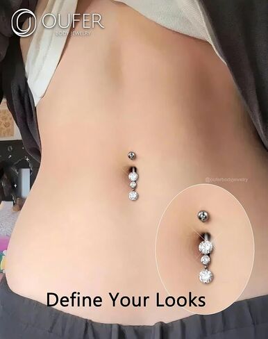 OUFER Titanium Belly Button Rings, Dangle Belly Rings for Women, Internally Threaded Belly Button Piercings, Long Dangle Navel Piercing Jewelry, Clear CZ Navel Rings Barbells-10/12/14/16mm in Saudi Arabia