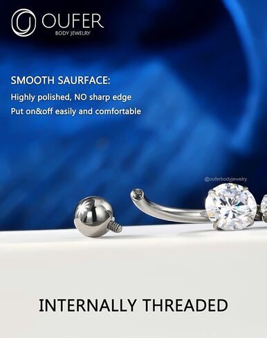 OUFER Titanium Belly Button Rings, Dangle Belly Rings for Women, Internally Threaded Belly Button Piercings, Long Dangle Navel Piercing Jewelry, Clear CZ Navel Rings Barbells-10/12/14/16mm in Saudi Arabia