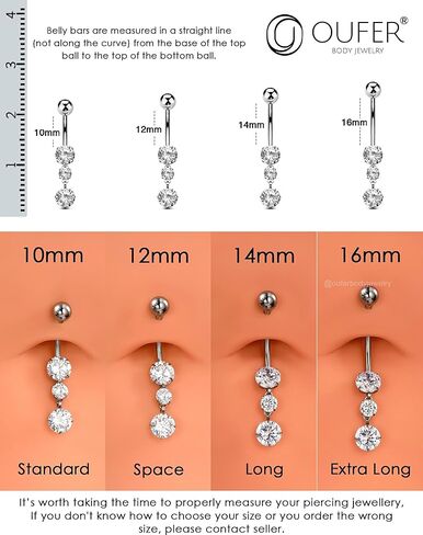 OUFER Titanium Belly Button Rings, Dangle Belly Rings for Women, Internally Threaded Belly Button Piercings, Long Dangle Navel Piercing Jewelry, Clear CZ Navel Rings Barbells-10/12/14/16mm in Saudi Arabia