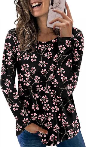 HOTGIFT Women's 2025 Fall Winter T-Shirts Casual Long Sleeve Crewneck Tunic Tops Loose Comfy Blouse in Saudi Arabia