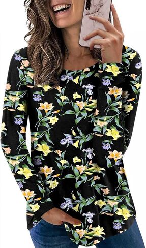 HOTGIFT Women's 2025 Fall Winter T-Shirts Casual Long Sleeve Crewneck Tunic Tops Loose Comfy Blouse in Saudi Arabia