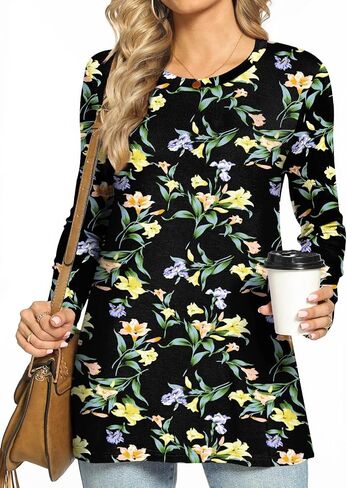 HOTGIFT Women's 2025 Fall Winter T-Shirts Casual Long Sleeve Crewneck Tunic Tops Loose Comfy Blouse in Saudi Arabia