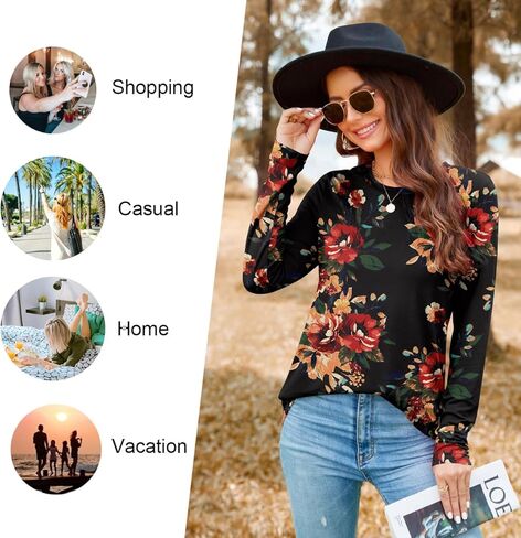 HOTGIFT Women's 2025 Fall Winter T-Shirts Casual Long Sleeve Crewneck Tunic Tops Loose Comfy Blouse in Saudi Arabia