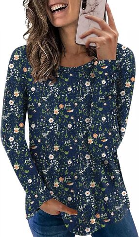 HOTGIFT Women's 2025 Fall Winter T-Shirts Casual Long Sleeve Crewneck Tunic Tops Loose Comfy Blouse in Saudi Arabia