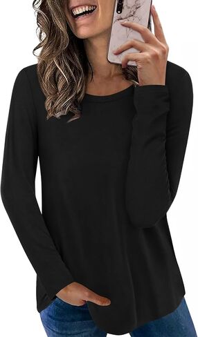 HOTGIFT Women's 2025 Fall Winter T-Shirts Casual Long Sleeve Crewneck Tunic Tops Loose Comfy Blouse in Kuwait