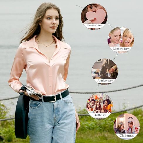 بلوزات حريرية فاخرة باردة للنساء، قمصان أنيقة للصيف والربيع، قميص بأزرار سفلية من حرير التوت in Kuwait
