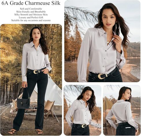 COLD POSH Silk Blouses for Women Elegant Tops Summer Spring Shirts Mulberry Silk Button Down Shirt in Kuwait