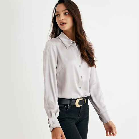 COLD POSH Silk Blouses for Women Elegant Tops Summer Spring Shirts Mulberry Silk Button Down Shirt in Kuwait