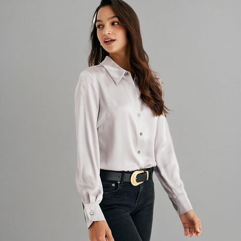 COLD POSH Silk Blouses for Women Elegant Tops Summer Spring Shirts Mulberry Silk Button Down Shirt in Kuwait
