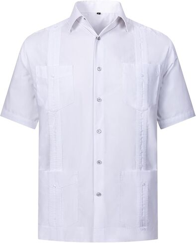 قمصان MAXJON الرجالية Guayabera قمصان كاجوال بأكمام قصيرة مع أربعة جيوب، قمصان صيفية للشاطئ in Kuwait