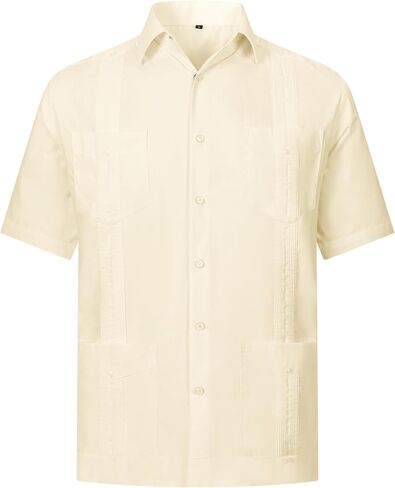 قمصان MAXJON الرجالية Guayabera قمصان كاجوال بأكمام قصيرة مع أربعة جيوب، قمصان صيفية للشاطئ in Kuwait