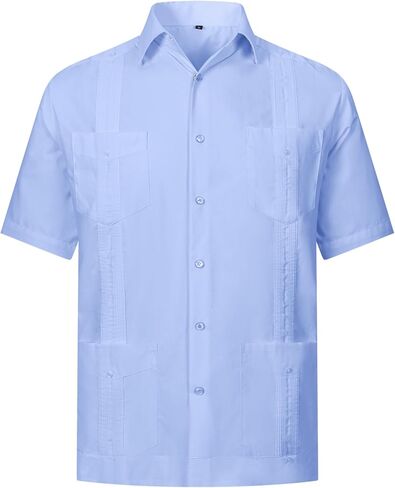 قمصان MAXJON الرجالية Guayabera قمصان كاجوال بأكمام قصيرة مع أربعة جيوب، قمصان صيفية للشاطئ in Kuwait