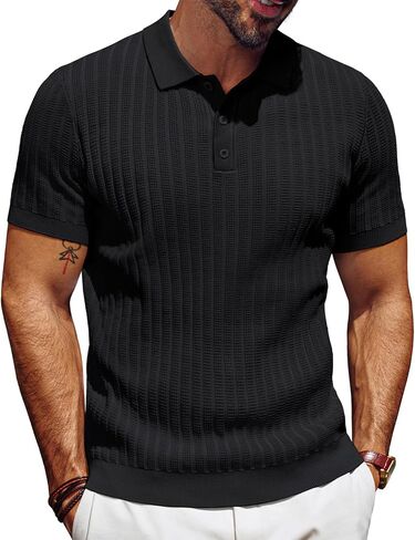 PJ PAUL JONES Mens Knit Polo Shirt Short Sleeve Textured Polo Shirts Casual Summer Collared Polo T Shirt in Kuwait
