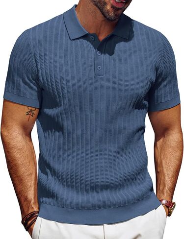 PJ PAUL JONES Mens Knit Polo Shirt Short Sleeve Textured Polo Shirts Casual Summer Collared Polo T Shirt in Kuwait