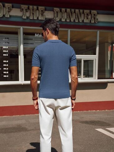 PJ PAUL JONES Mens Knit Polo Shirt Short Sleeve Textured Polo Shirts Casual Summer Collared Polo T Shirt in Kuwait