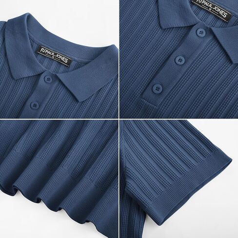 PJ PAUL JONES Mens Knit Polo Shirt Short Sleeve Textured Polo Shirts Casual Summer Collared Polo T Shirt in Kuwait