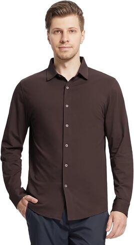 Men's Long and Short Sleeve Button Down Shirt Lightweight Plain Fitted Shirt Mercerized Cotton Blend Comfort Shirt in Saudi Arabia