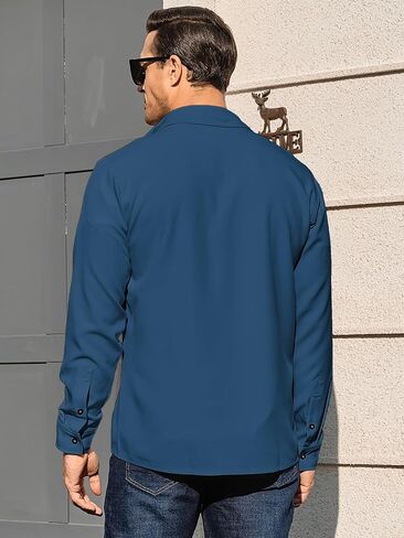 Comdecevis Mens Casual Button Down Shirts Long Sleeve Wrinkle-Free Lightweight Shirts with Flap Pockets in Saudi Arabia