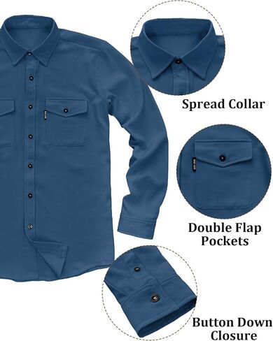 Comdecevis Mens Casual Button Down Shirts Long Sleeve Wrinkle-Free Lightweight Shirts with Flap Pockets in Saudi Arabia