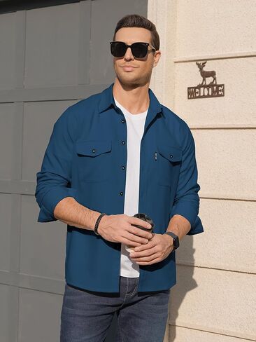 Comdecevis Mens Casual Button Down Shirts Long Sleeve Wrinkle-Free Lightweight Shirts with Flap Pockets in Saudi Arabia