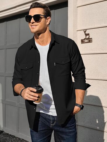 Comdecevis Mens Casual Button Down Shirts Long Sleeve Wrinkle-Free Lightweight Shirts with Flap Pockets in Saudi Arabia