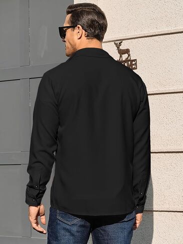Comdecevis Mens Casual Button Down Shirts Long Sleeve Wrinkle-Free Lightweight Shirts with Flap Pockets in Saudi Arabia