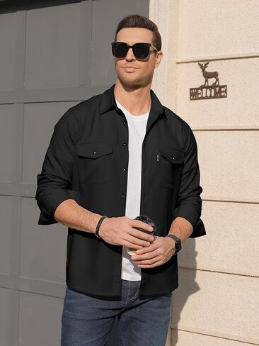 Comdecevis Mens Casual Button Down Shirts Long Sleeve Wrinkle-Free Lightweight Shirts with Flap Pockets in Saudi Arabia