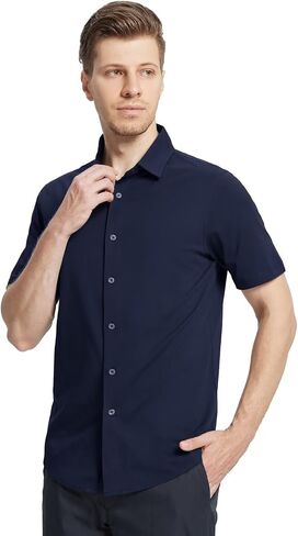 Men's Long and Short Sleeve Button Down Shirt Lightweight Plain Fitted Shirt Mercerized Cotton Blend Comfort Shirt in Saudi Arabia