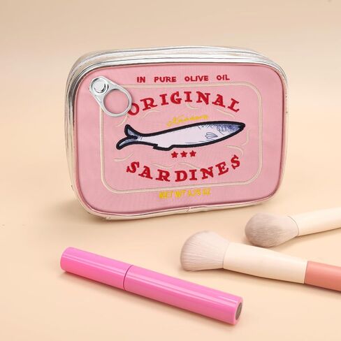 Canned Sardines Makeup Bag,Eye-catching Cute Clutch bag Makeup Case Cosmetic Bag Portable Snack Pouch bag Travel Toiletry Bags For Women Organizer Bag polyester fabric Waterproof in Saudi Arabia