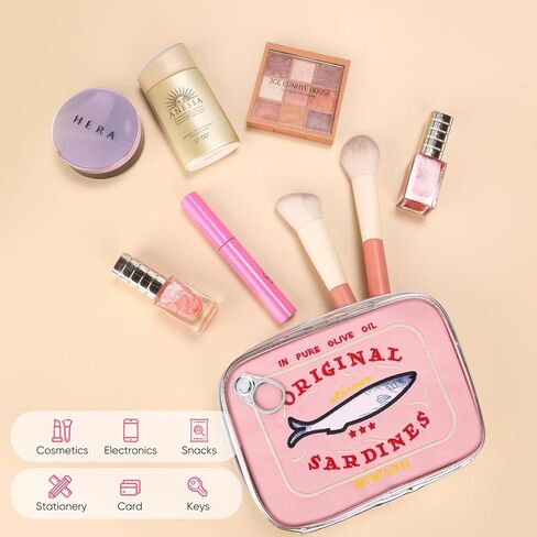 Canned Sardines Makeup Bag,Eye-catching Cute Clutch bag Makeup Case Cosmetic Bag Portable Snack Pouch bag Travel Toiletry Bags For Women Organizer Bag polyester fabric Waterproof in Saudi Arabia