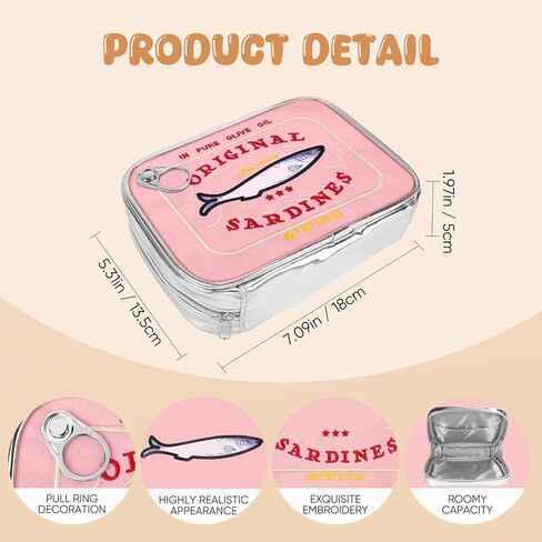 Canned Sardines Makeup Bag,Eye-catching Cute Clutch bag Makeup Case Cosmetic Bag Portable Snack Pouch bag Travel Toiletry Bags For Women Organizer Bag polyester fabric Waterproof in Saudi Arabia