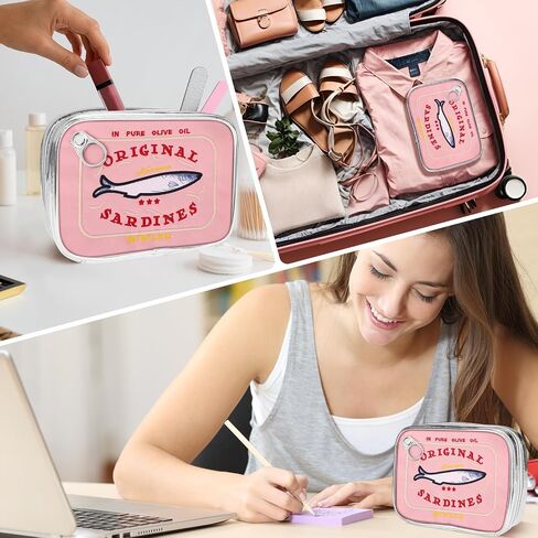 Canned Sardines Makeup Bag,Eye-catching Cute Clutch bag Makeup Case Cosmetic Bag Portable Snack Pouch bag Travel Toiletry Bags For Women Organizer Bag polyester fabric Waterproof in Saudi Arabia