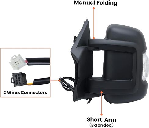 Left Driver Side Mirror Compatible with 2014-2024 Ram Promaster 1500/2500/3500,Mirrors with Heated,Power Glass,Turn Signals Light,Temperature Sensor,Replaces# 5VE99JXWAD(Short Arm)8+2Pins in Saudi Arabia