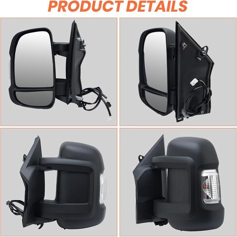Left Driver Side Mirror Compatible with 2014-2024 Ram Promaster 1500/2500/3500,Mirrors with Heated,Power Glass,Turn Signals Light,Temperature Sensor,Replaces# 5VE99JXWAD(Short Arm)8+2Pins in Saudi Arabia