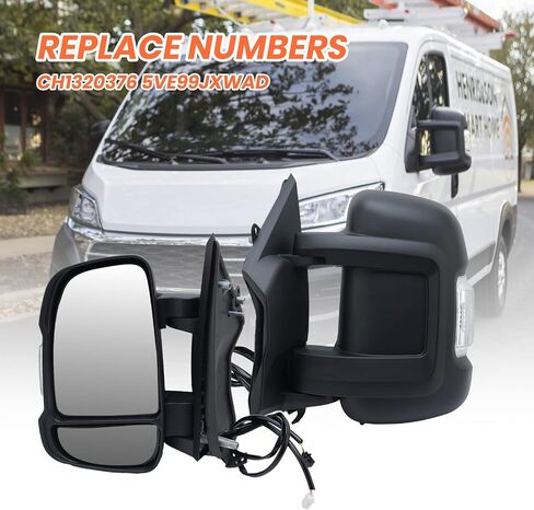 Left Driver Side Mirror Compatible with 2014-2024 Ram Promaster 1500/2500/3500,Mirrors with Heated,Power Glass,Turn Signals Light,Temperature Sensor,Replaces# 5VE99JXWAD(Short Arm)8+2Pins in Saudi Arabia