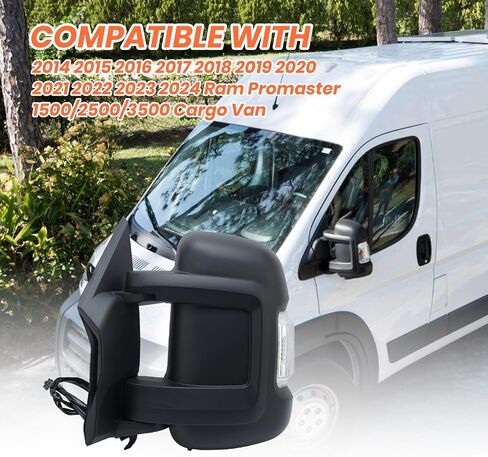 Left Driver Side Mirror Compatible with 2014-2024 Ram Promaster 1500/2500/3500,Mirrors with Heated,Power Glass,Turn Signals Light,Temperature Sensor,Replaces# 5VE99JXWAD(Short Arm)8+2Pins in Saudi Arabia