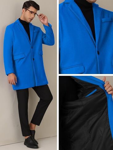 Lars Amadeus Winter Coat for Men's Notched Collar Single Breasted Long Trench Coats in Kuwait