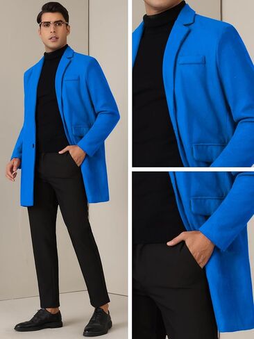 Lars Amadeus Winter Coat for Men's Notched Collar Single Breasted Long Trench Coats in Kuwait