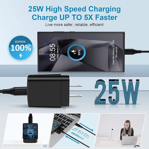 30W Super Fast USB C Wall Charger for Samsung Galaxy S24 FE Ultra A16 A15 A35 A14 A54 S23 S22 S21 Z Fold 6, Dual Port Charging Block Type C Plug Adapter 6FT USB C Cable for iPhone 16 15, Pixel 9 Pro in Saudi Arabia