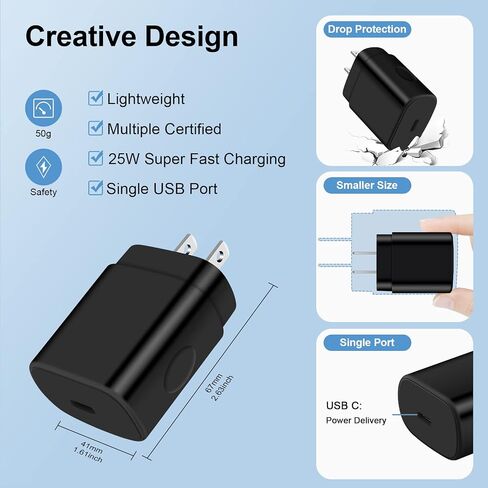 30W Super Fast USB C Wall Charger for Samsung Galaxy S24 FE Ultra A16 A15 A35 A14 A54 S23 S22 S21 Z Fold 6, Dual Port Charging Block Type C Plug Adapter 6FT USB C Cable for iPhone 16 15, Pixel 9 Pro in Saudi Arabia