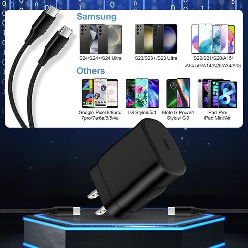 30W Super Fast USB C Wall Charger for Samsung Galaxy S24 FE Ultra A16 A15 A35 A14 A54 S23 S22 S21 Z Fold 6, Dual Port Charging Block Type C Plug Adapter 6FT USB C Cable for iPhone 16 15, Pixel 9 Pro in Saudi Arabia