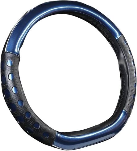 غطاء عجلة القيادة D من الجلد غطاء عجلة القيادة على شكل D عالمي 15 بوصة/38 سم قابل للتنفس للسيارات/الشاحنة/سيارات الدفع الرباعي/الشاحنة (أزرق) in Kuwait